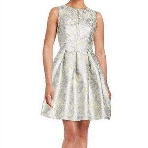 VINCE CAMUTO METALLIC FIT & FLARE COCKTAIL DRESS